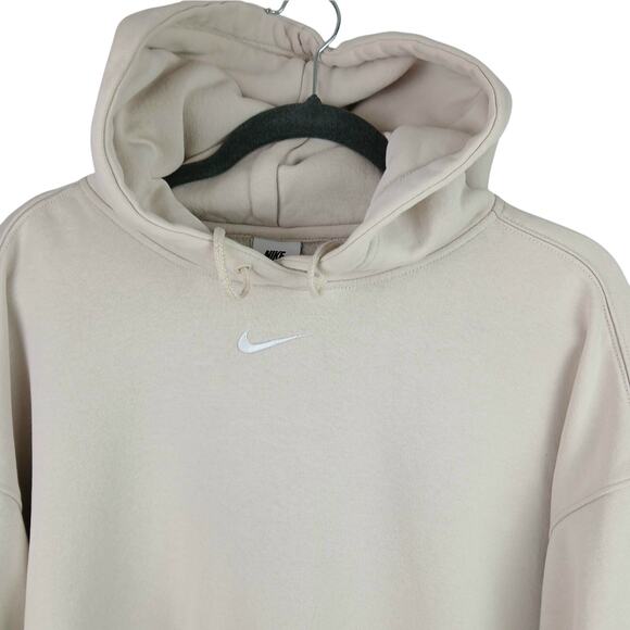 Nike SZ L Beige Center Swoosh Fleece Hooded Sweatshirt Made Pakastan 2010s Tag - Picture 3 of 6